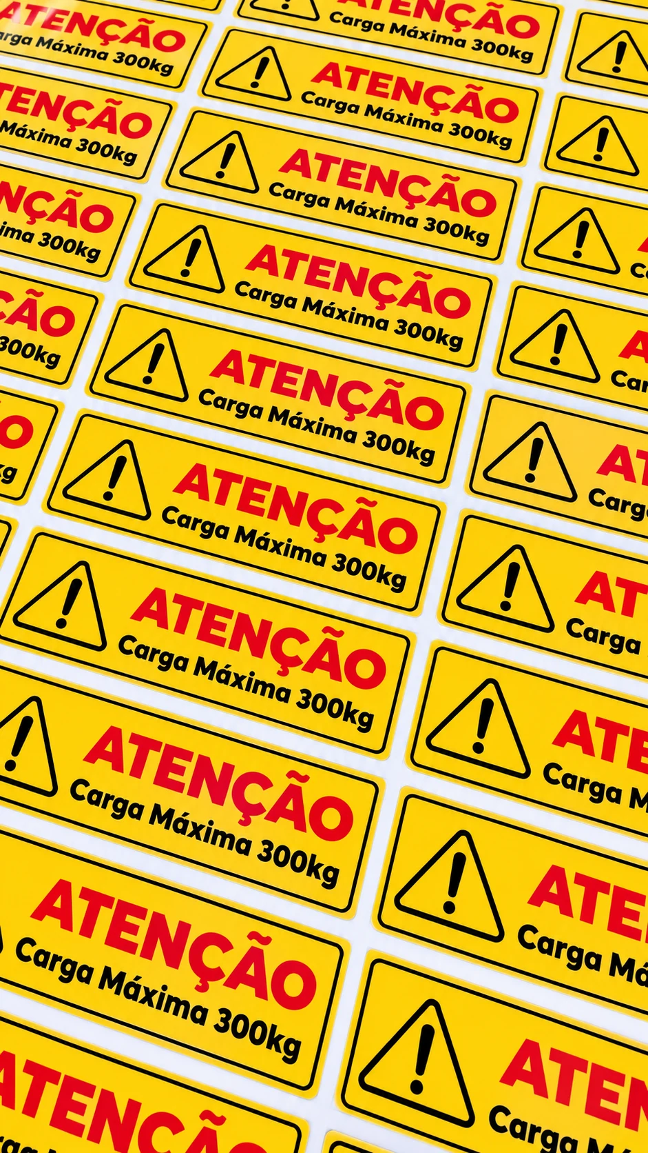 Cartela de adesivos de atenção com carga máxima 300kg