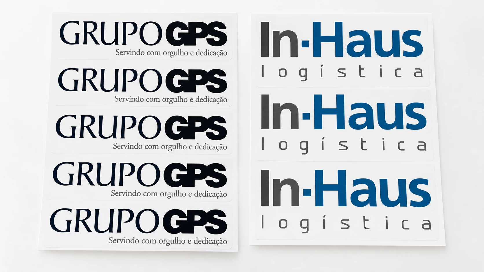 Cartelas de adesivos corporativos Grupo GPS e In-Haus
