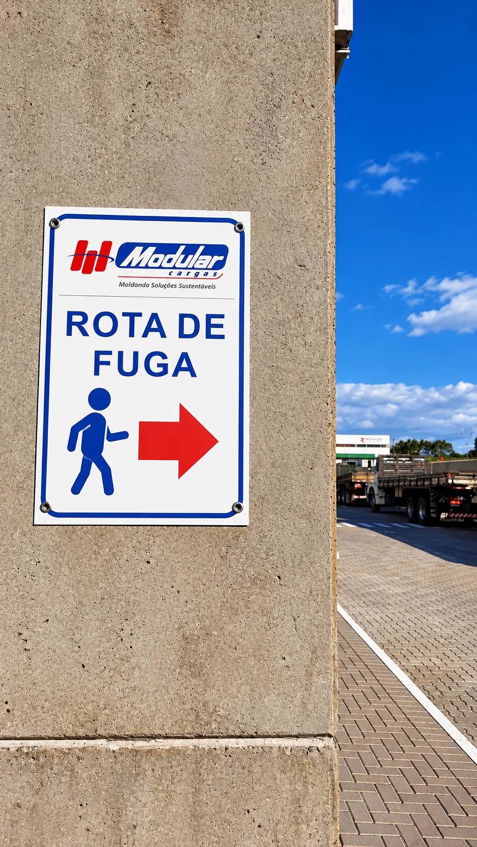 Placa de rota de fuga instalada em ambiente industrial
